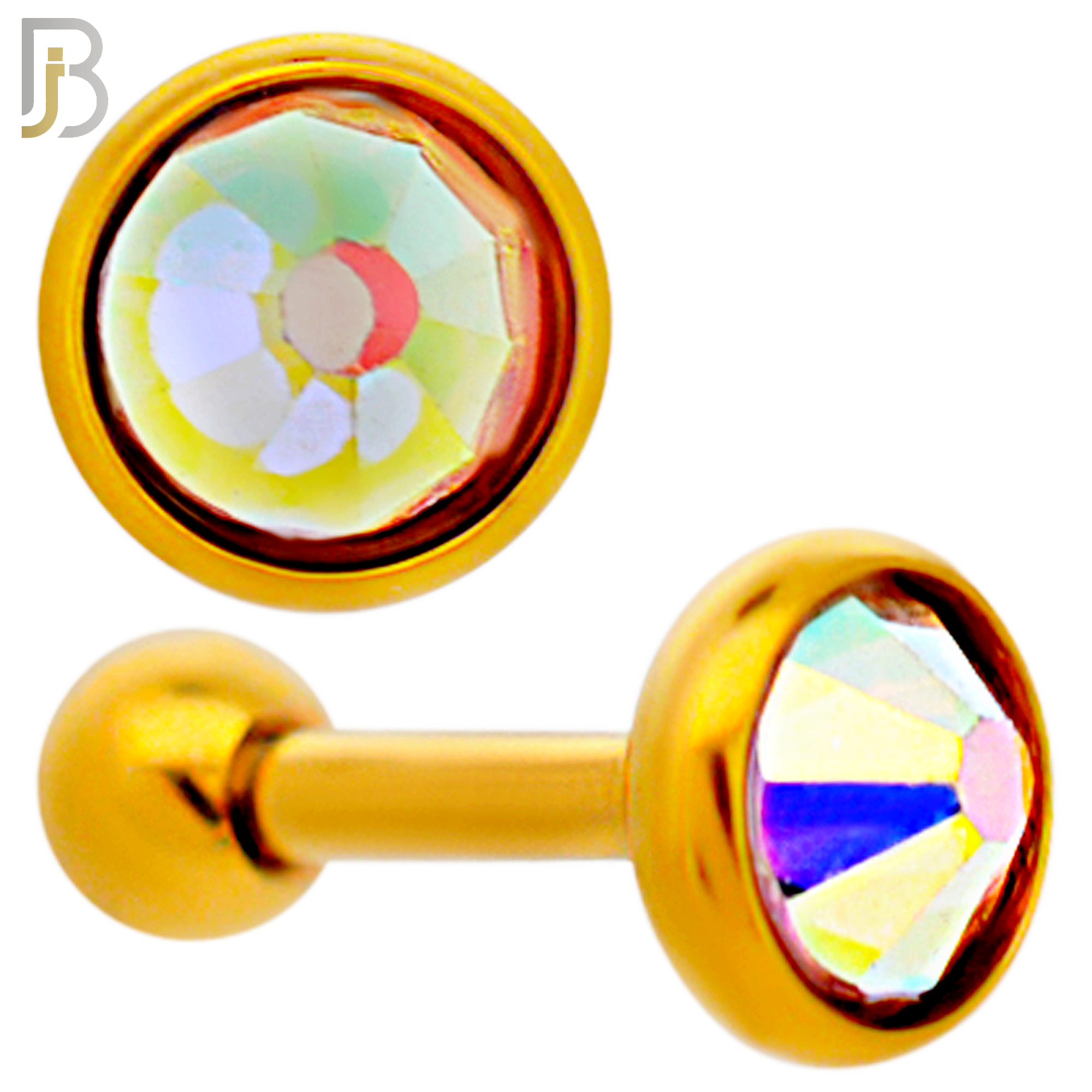 TB118GA -  Gold Plated AB Color 316L Stainless Steel Bezel Tragus/Cartilage Barbell (PACK OF 6) image 3