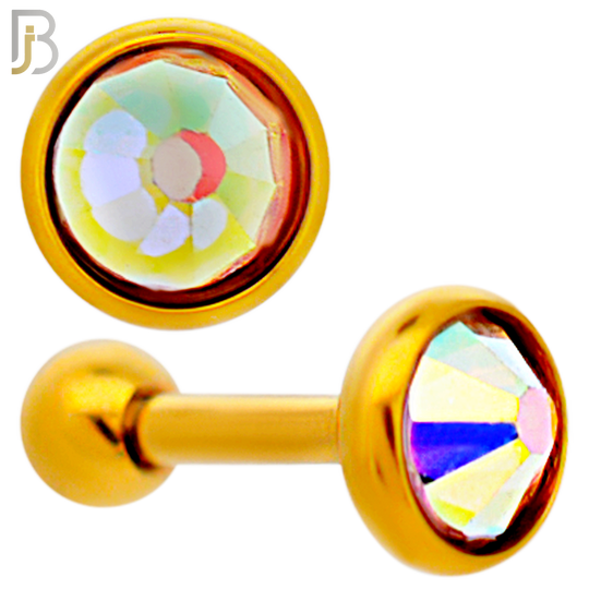 TB118GA -  Gold Plated AB Color 316L Stainless Steel Bezel Tragus/Cartilage Barbell (PACK OF 6) image 3