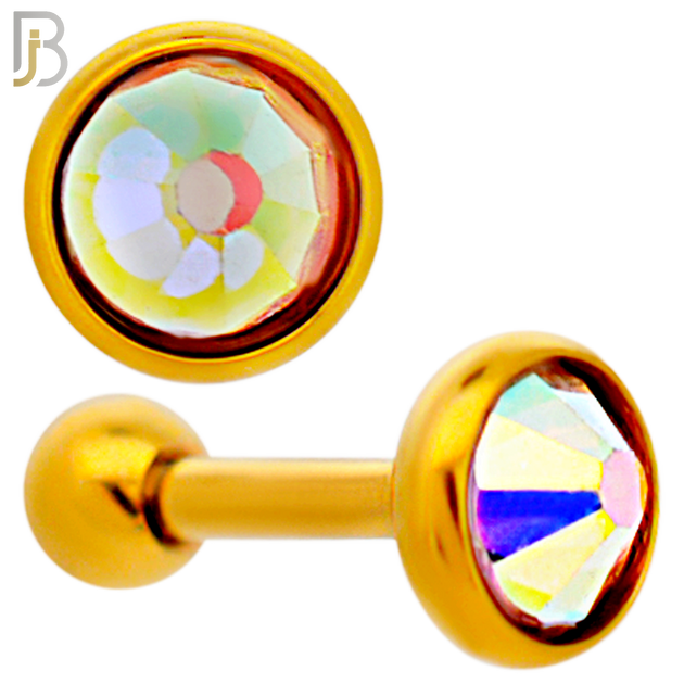 TB118GA -  Gold Plated AB Color 316L Stainless Steel Bezel Tragus/Cartilage Barbell (PACK OF 6) image 3