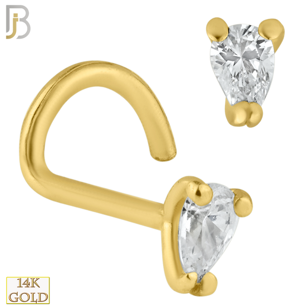 14-NR32C- 14k Solid Gold Nose Screw with Tear Drop Shape CZ in Prong Setting image 0
