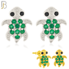 925-ES195 - Push Back - .925 Sterling Silver Turtle Design Earring Stud with Green Zircon image 0