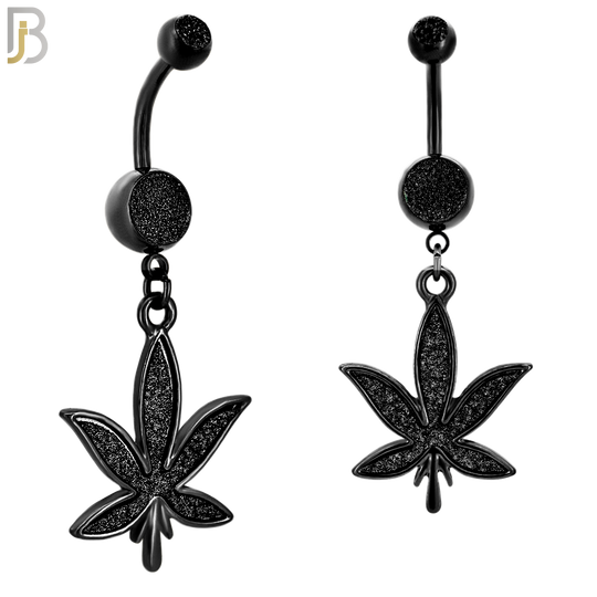 N002 - 316L Stainless Steel Dangling Marijuana Leaf Sandpaper Design Belly Ring with 4mm Screw Ball image 6