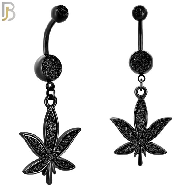 N002 - 316L Stainless Steel Dangling Marijuana Leaf Sandpaper Design Belly Ring with 4mm Screw Ball image 6