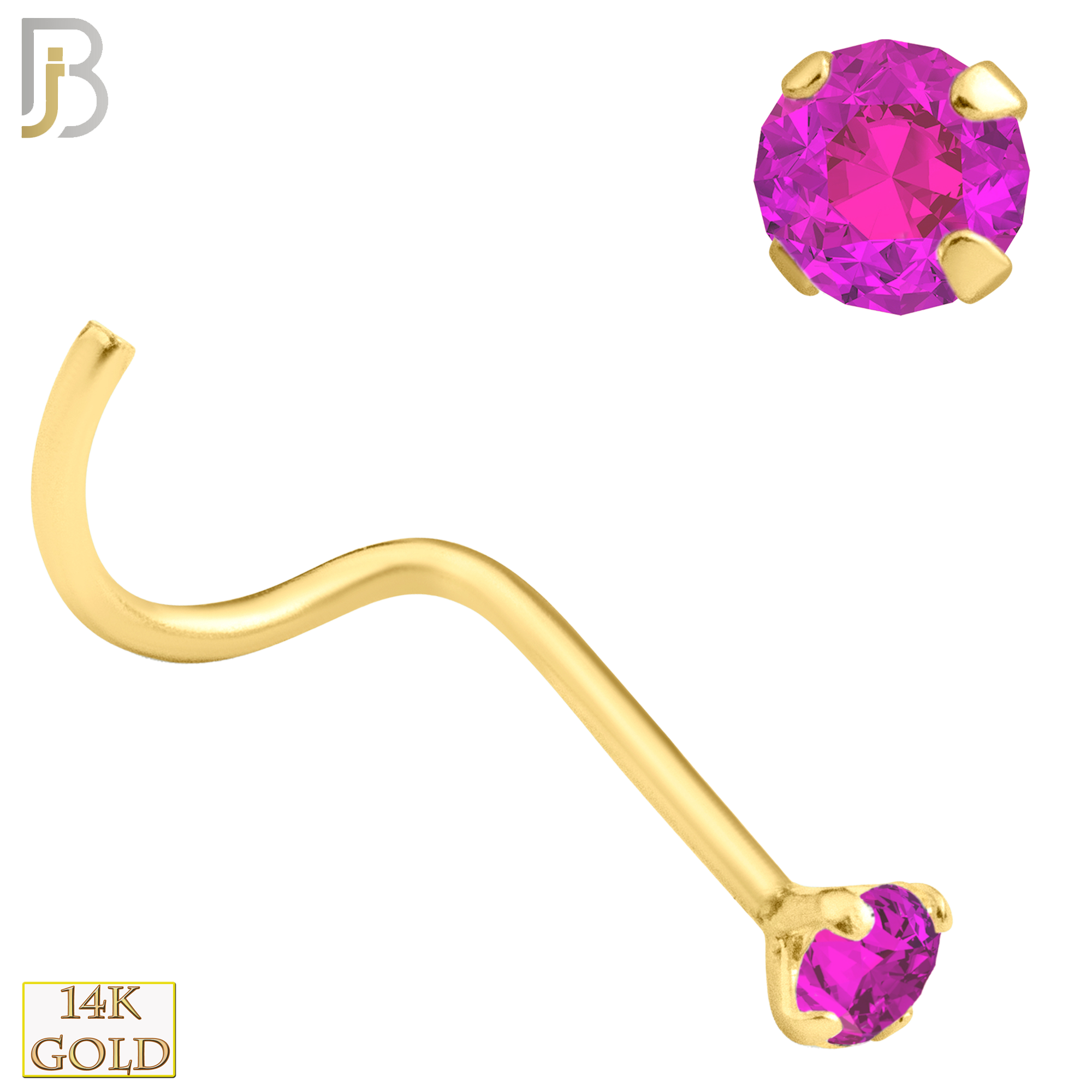 14-NR03CYP - 20g 14k Yellow Gold Nose Screw with Pink Colored CZ - 2mm image