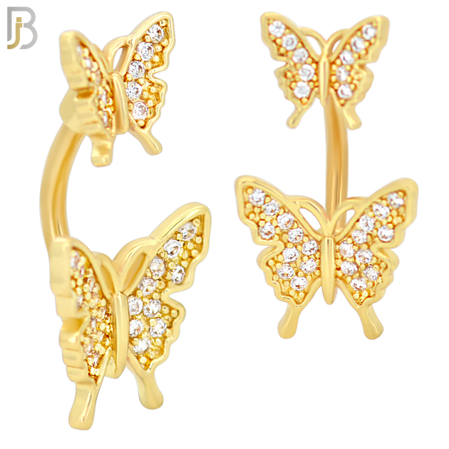 NB62 - 316L Stainless Steel Double Butterfly Banana Belly Ring with Cubic Zirconia image 3