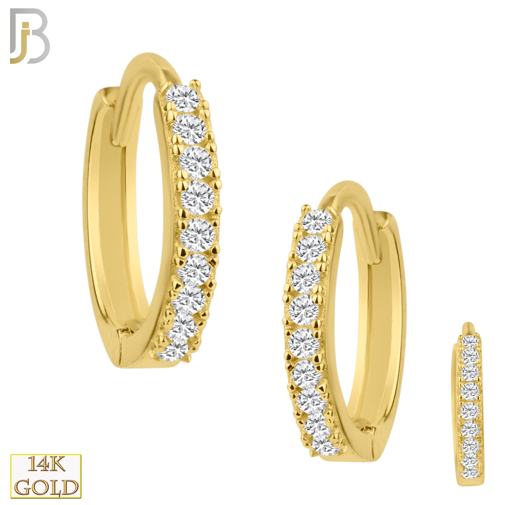 14-ES29 - 14k Solid Gold Earring Huggies 1.5mm Thicker Front View with 9 Zircon image 0