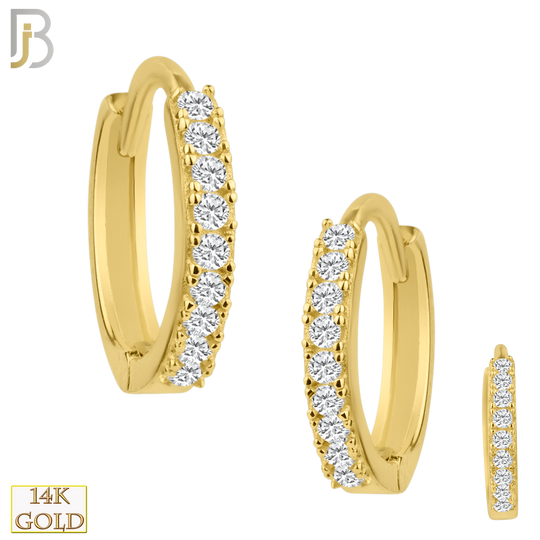 14-ES29 - 14k Solid Gold Earring Huggies 1.5mm Thicker Front View with 9 Zircon image 0