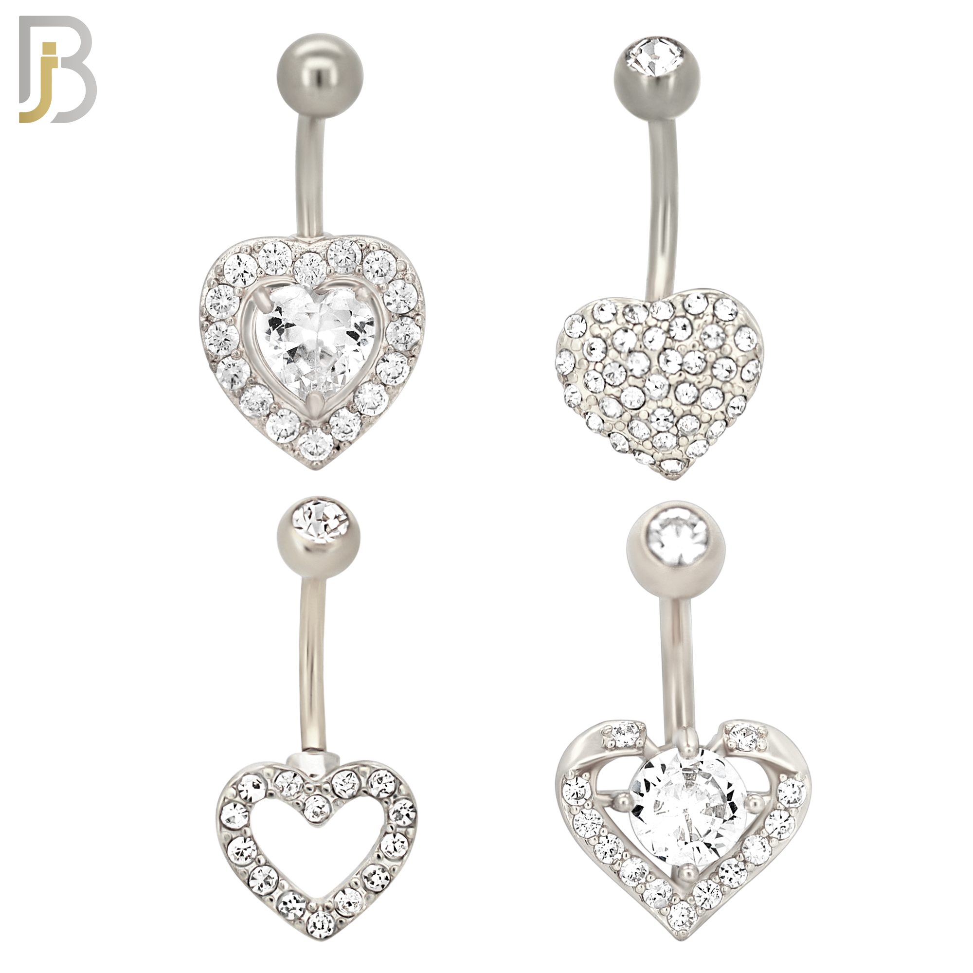 PK-NB11M - 316L Surgical Steel Different Heart Designs Banana Navel 14g 10mm Length Pack of 24 image 1