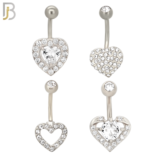 PK-NB11M - 316L Surgical Steel Different Heart Designs Banana Navel 14g 10mm Length Pack of 24 image 1