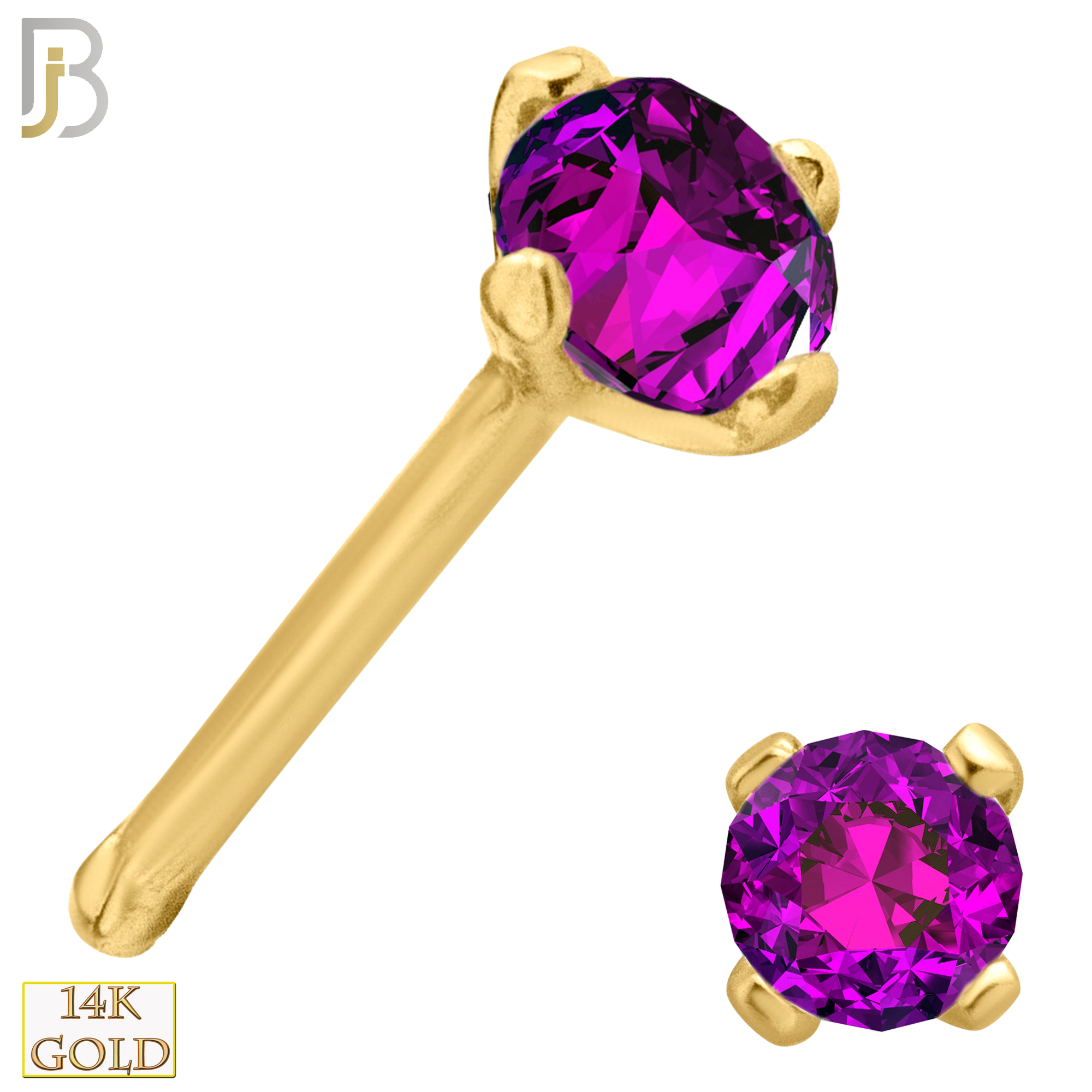 14-NR01YR-22 - 22g-14k Yellow Gold Nose Bone with Ruby in Prong Setting - 2mm image