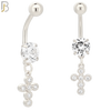 N047 - 316L Stainless Steel Dangling Cross Bezel with Zircon Design Belly Ring with 5mm Screw Ball image 1