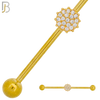 BB30 - 316L Surgical Steel Screw Bar with Brass Flower with Multi CZ Design Barbell Industrial (PACK OF 6)) image 1