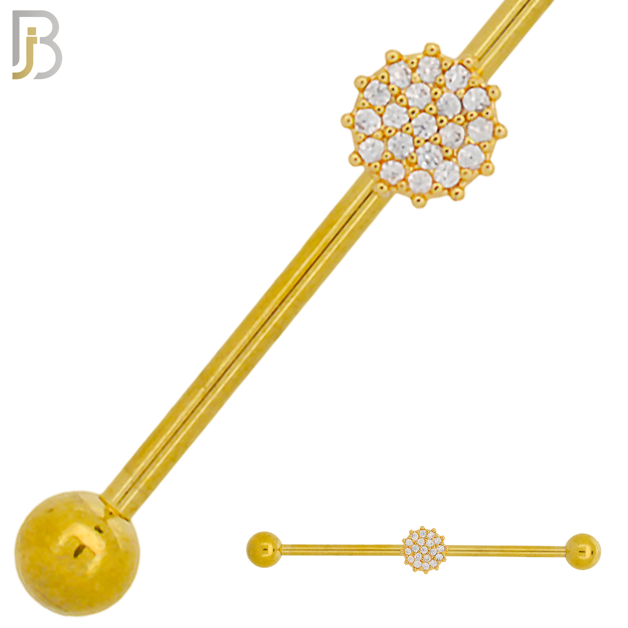 BB30 - 316L Surgical Steel Screw Bar with Brass Flower with Multi CZ Design Barbell Industrial (PACK OF 6)) image 1