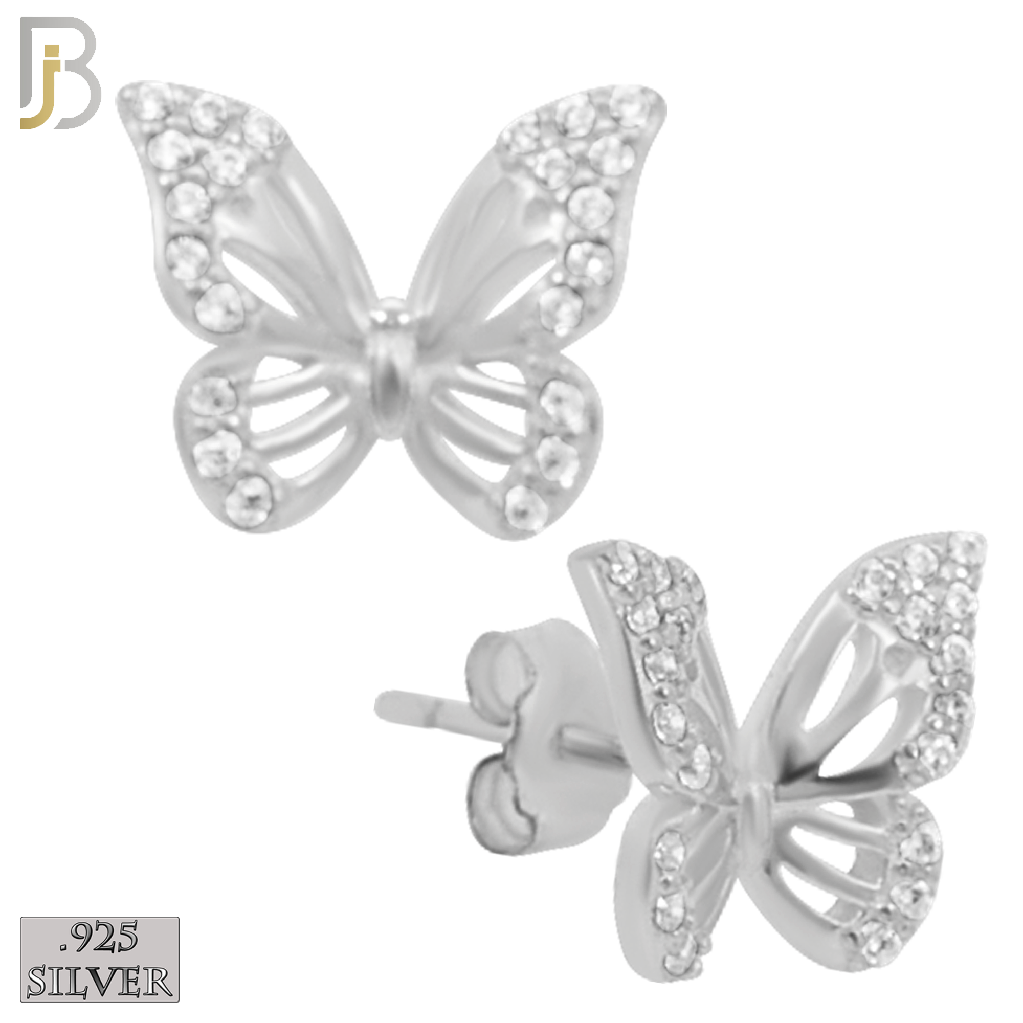 925-ES142 - .925 Sterling Silver Hollow Butterfly Design with Zircon Design Earring Stud image 1