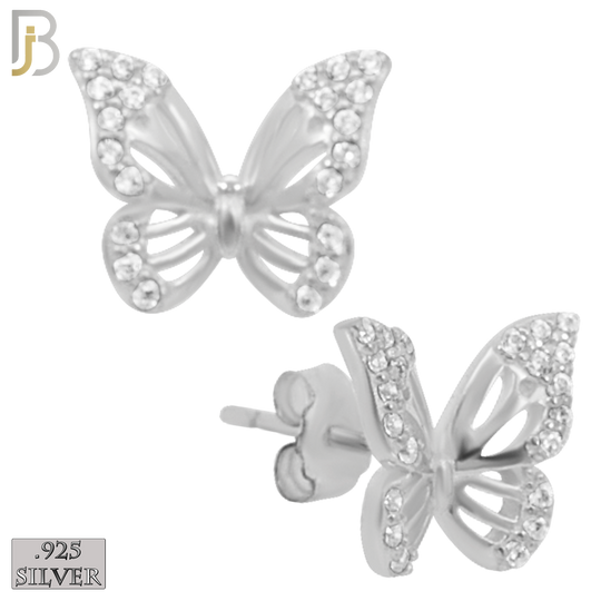 925-ES142 - .925 Sterling Silver Hollow Butterfly Design with Zircon Design Earring Stud image 1