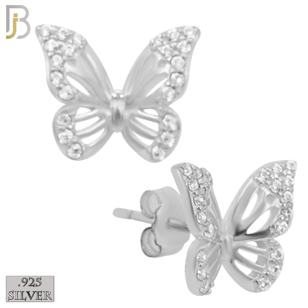 925-ES142 - .925 Sterling Silver Hollow Butterfly Design with Zircon Design Earring Stud image 1
