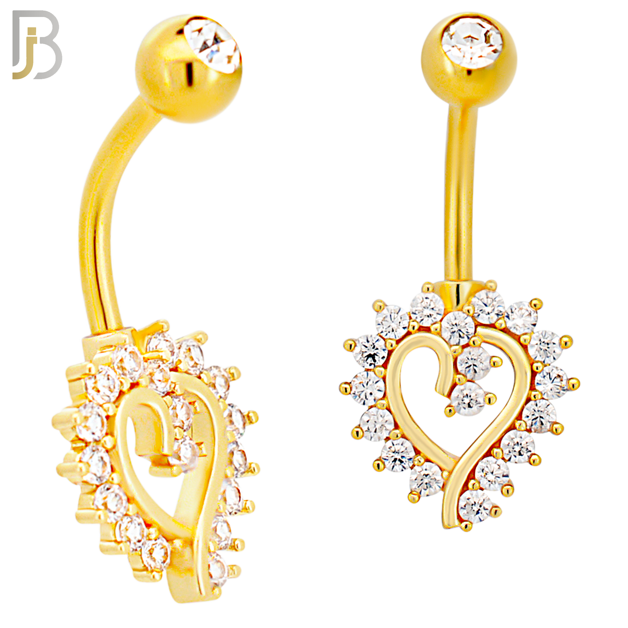 NB12 - 316L Stainless Steel Heart  Zircon  Banana Belly Navel Ring image 2