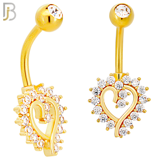 NB12 - 316L Stainless Steel Heart  Zircon  Banana Belly Navel Ring image 2