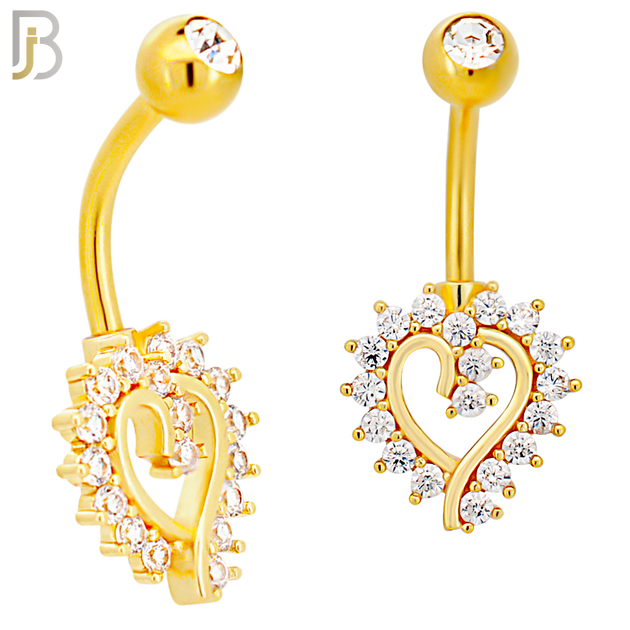 NB12 - 316L Stainless Steel Heart  Zircon  Banana Belly Navel Ring image 2