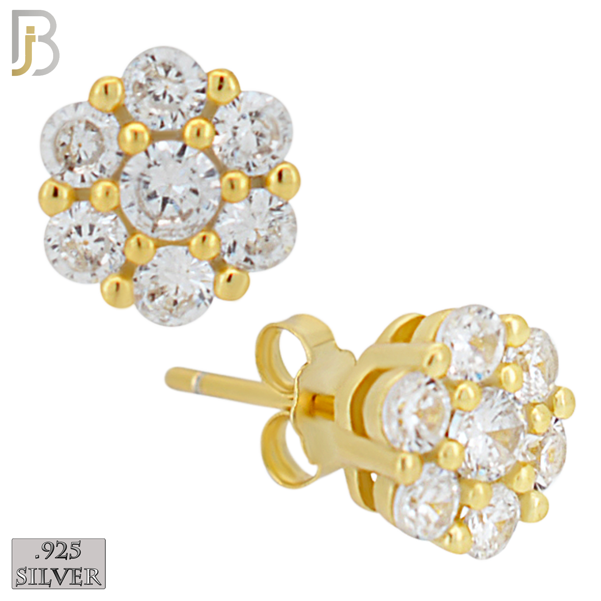 925-ES488G - 925 Sterling Silver Round Flower Push Back Stud Earring image 2