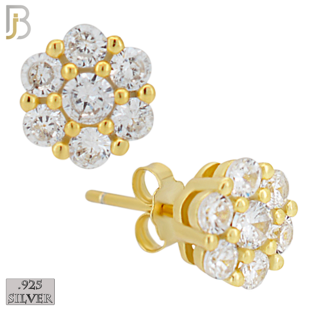 925-ES488G - 925 Sterling Silver Round Flower Push Back Stud Earring image 2