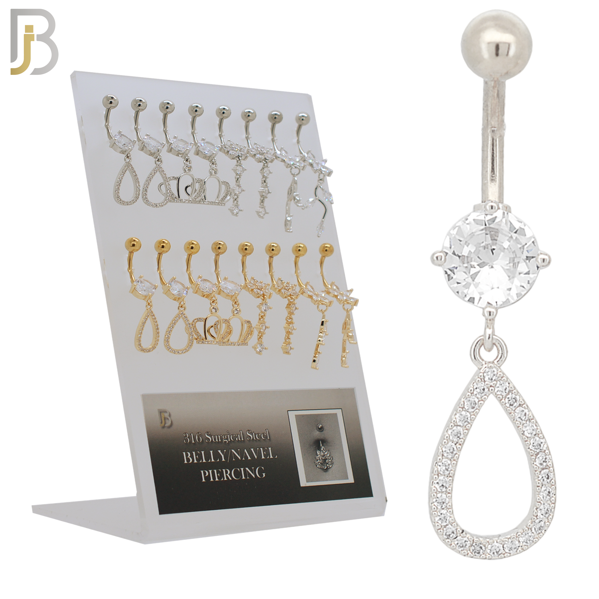 PK-N007 - 316L Surgical Steel Different Designs Dangle Belly Rings - Pack of 16 image 0