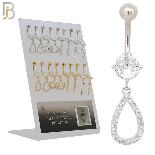 PK-N007 - 316L Surgical Steel Different Designs Dangle Belly Rings - Pack of 16 image 0