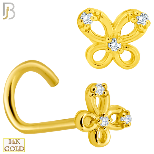 14-NR100C - 14K Solid Gold Butterfly Nose Screw with Cubic Zirconia image 0
