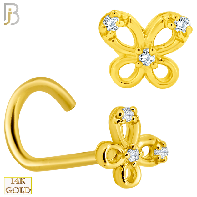 14-NR100C - 14K Solid Gold Butterfly Nose Screw with Cubic Zirconia image 0