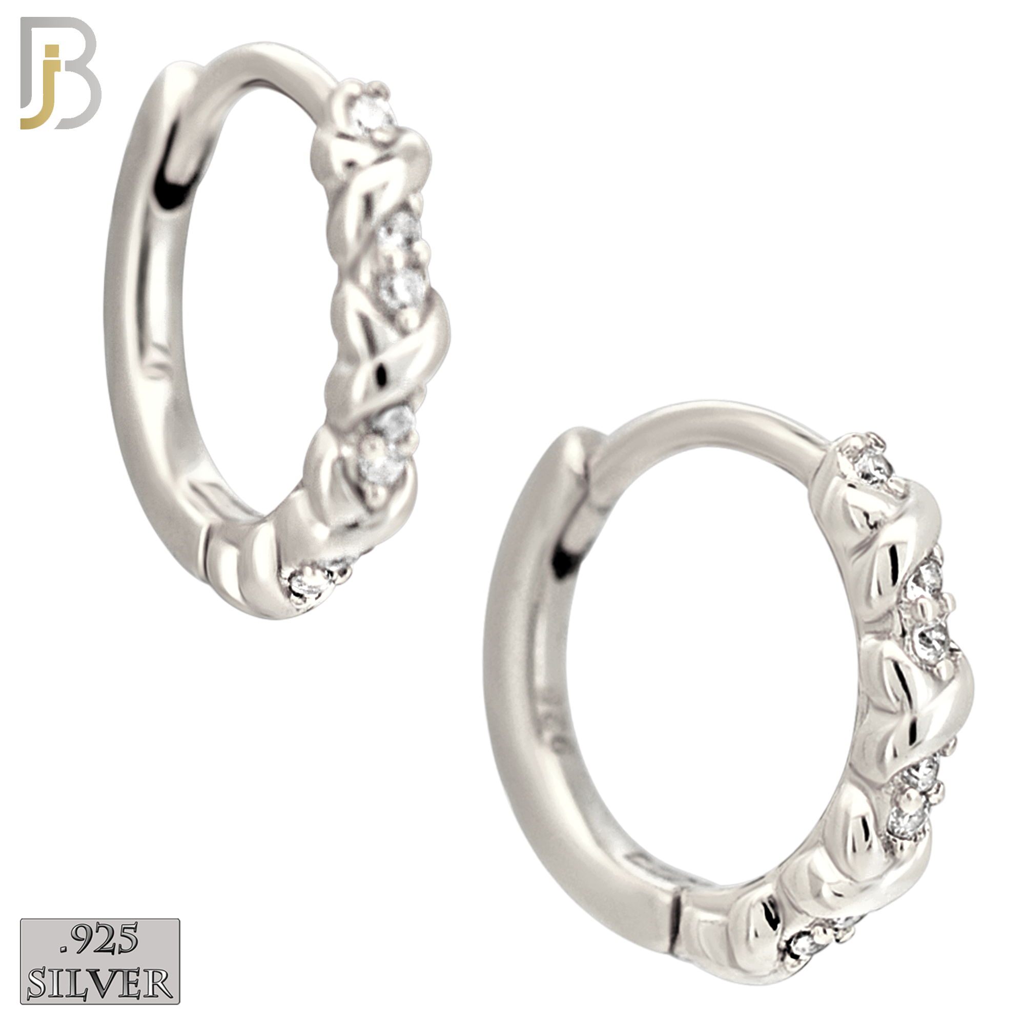 925-ES484 - 925 Sterling Silver 7 CZ Braided Design Hoop Earrings image 1