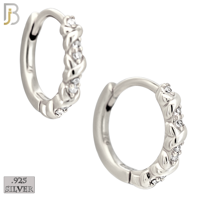 925-ES484 - 925 Sterling Silver 7 CZ Braided Design Hoop Earrings image 1