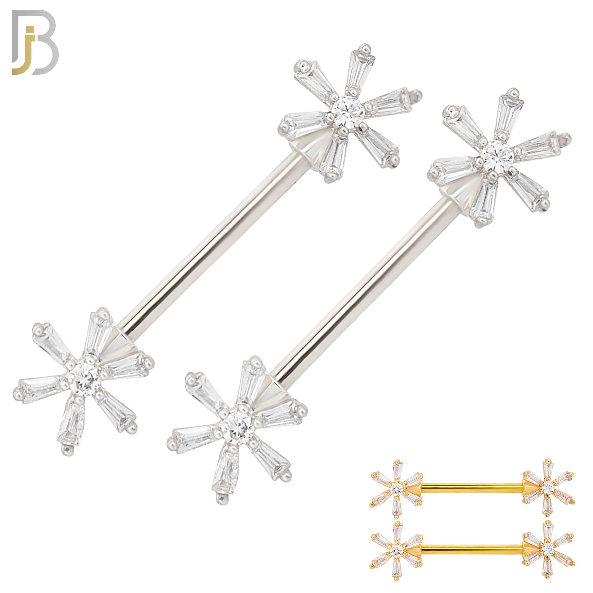 NP29 - 316L Surgical Steel Screw Daisy Design w Zircon Nipple Ring Piercing  Pair image 0