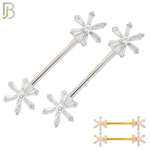 NP29 - 316L Surgical Steel Screw Daisy Design w Zircon Nipple Ring Piercing  Pair image 0