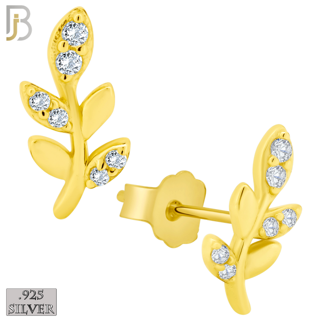 925-ES262 - .925 Sterling Silver Vine Leaf with Zircon Design Earrings Stud image 2