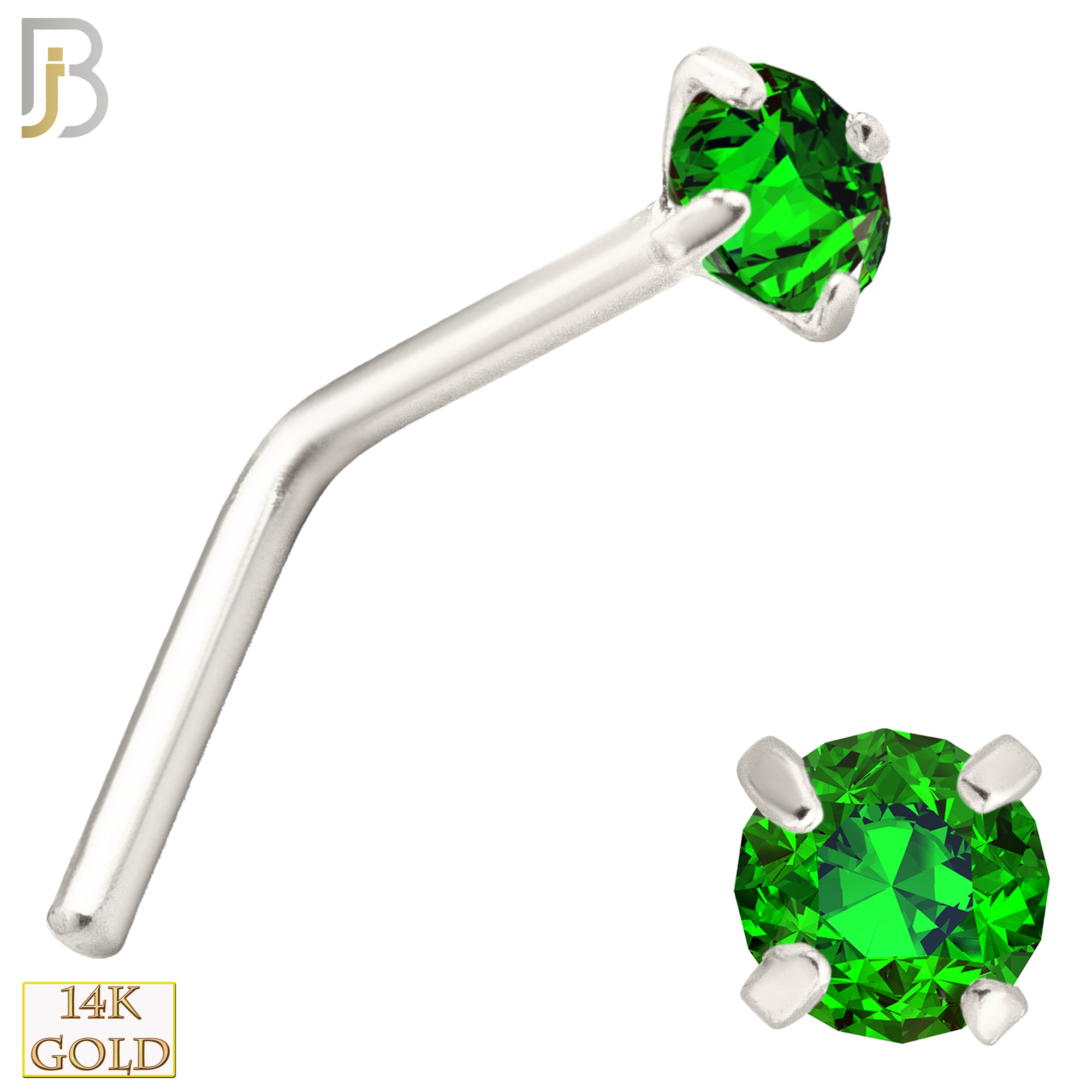 14-NR10CWE - 20g 14k White Gold L-Shaped with Enamel Colored CZ - 2mm image