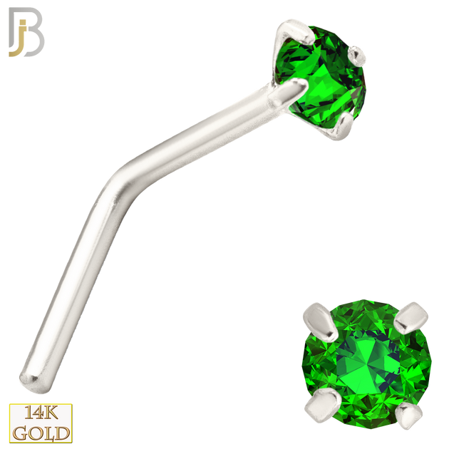 14-NR10CWE - 20g 14k White Gold L-Shaped with Enamel Colored CZ - 2mm image