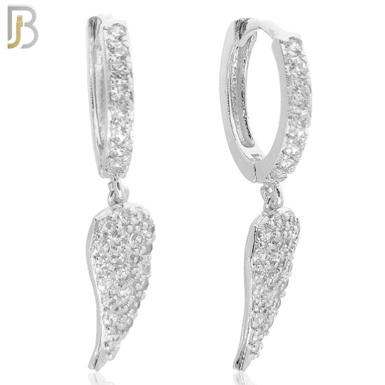 ES108 - 316L Stainless Steel Dangling Angel Wing with Zircon Huggies Clip On image 0