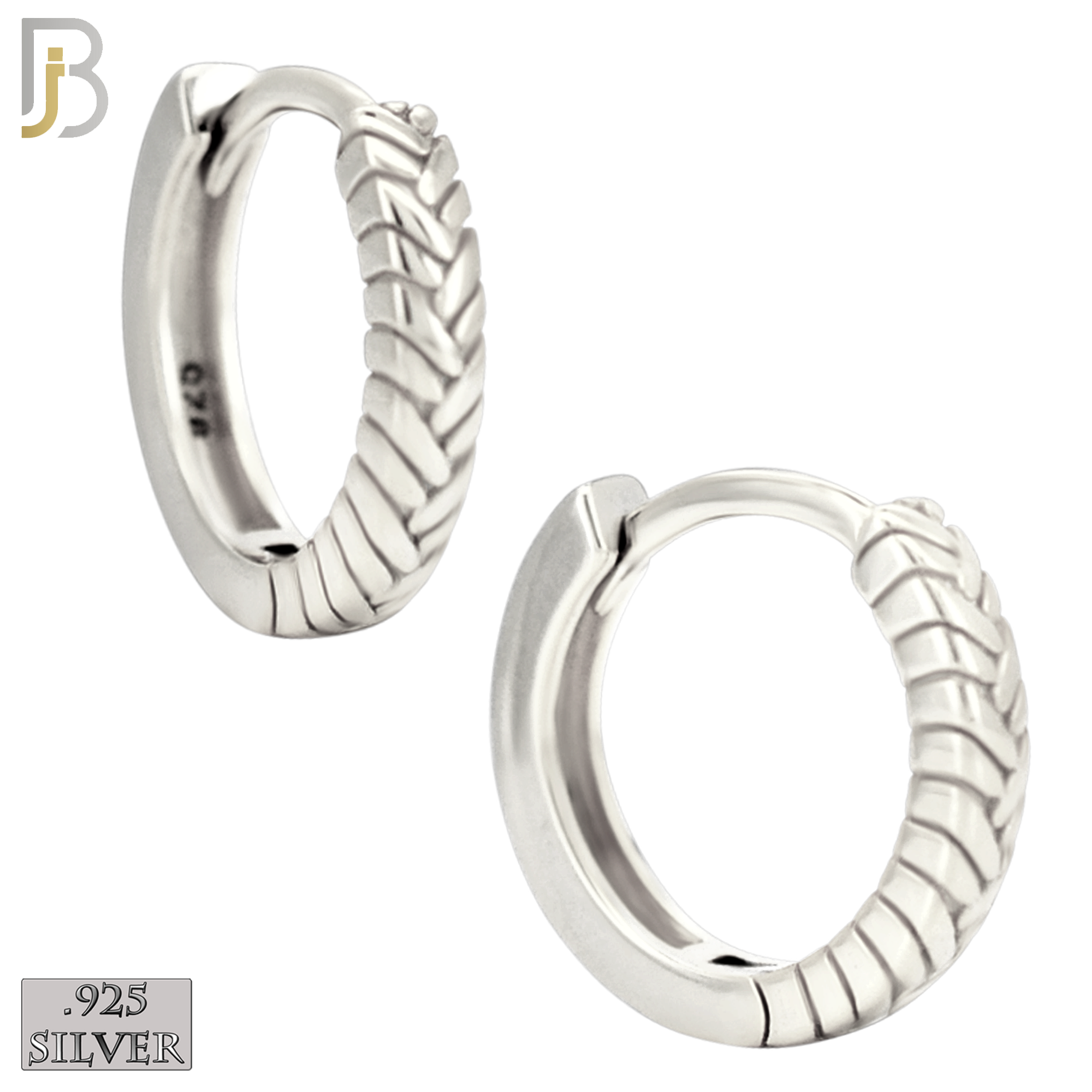 925-ES454 - 925 Sterling Silver Plain Braided Edge Design Huggies Hoop Earrings image 1