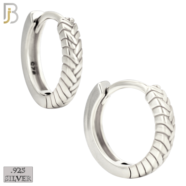 925-ES454 - 925 Sterling Silver Plain Braided Edge Design Huggies Hoop Earrings image 1