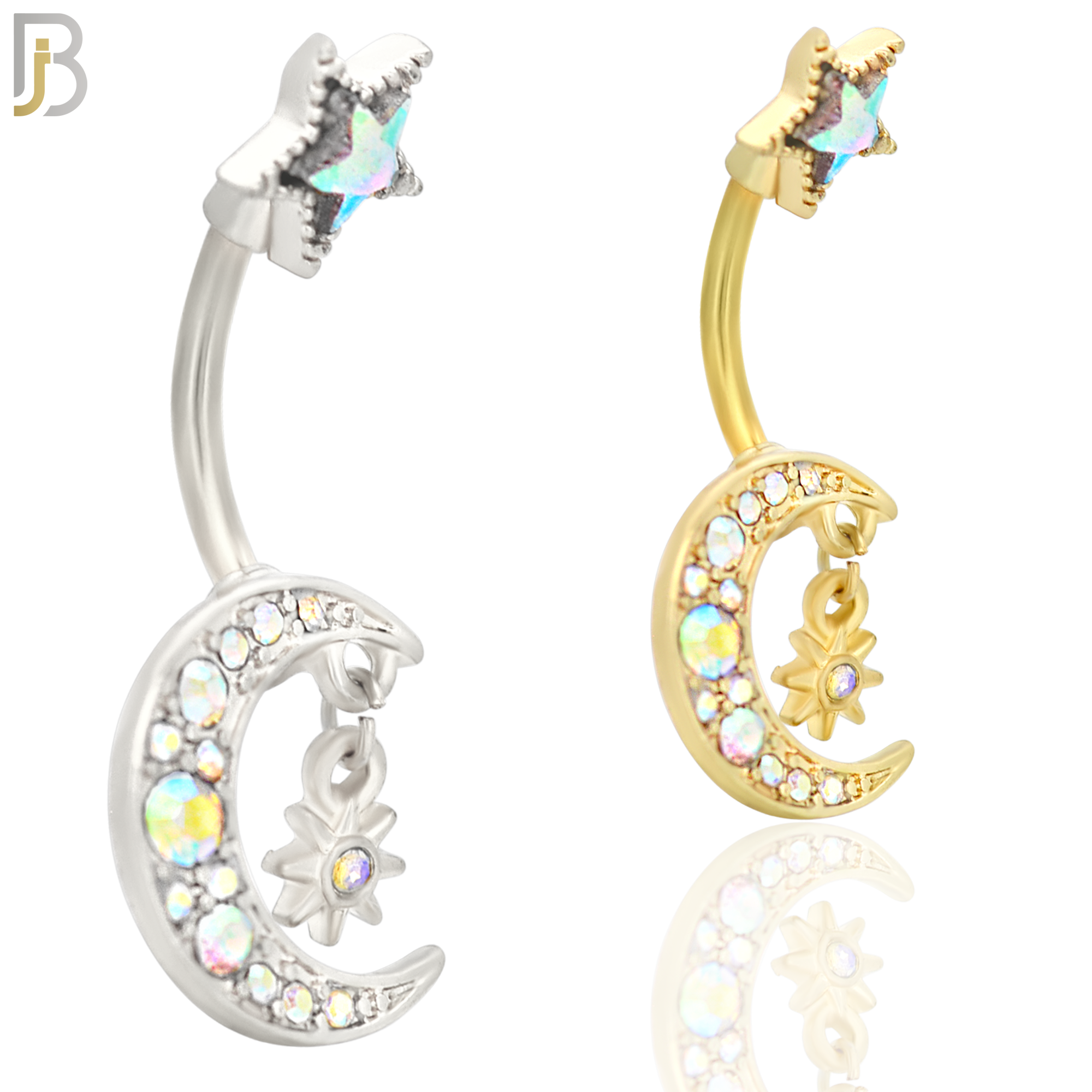 NB41 - 316L Stainless Steel Moon with Dangling Starburst Design with Zircon image 0