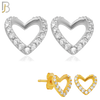 925-ES138 - .925 Sterling Silver Hollow Heart Design with Zircon Design Earring Stud image 0