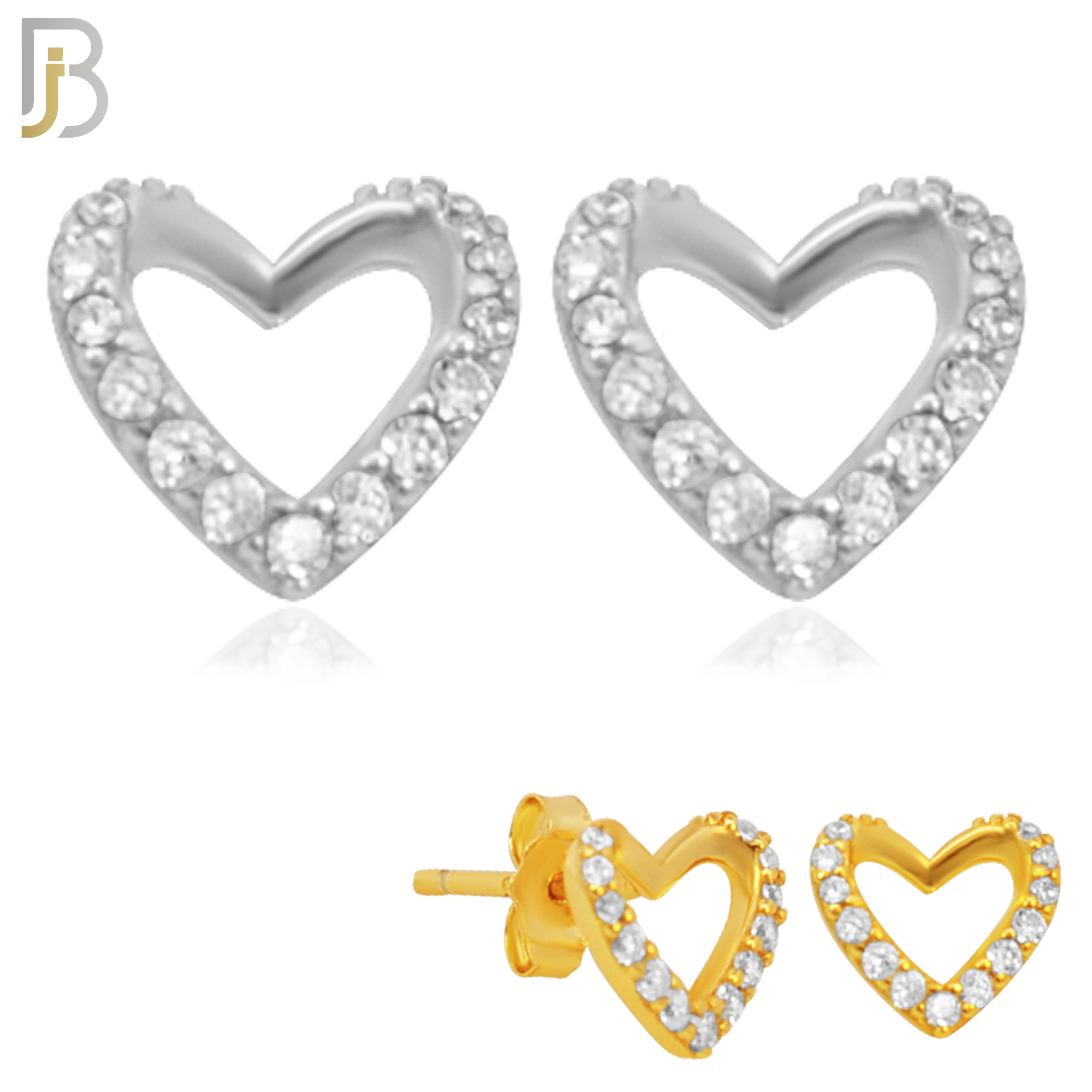 925-ES138 - .925 Sterling Silver Hollow Heart Design with Zircon Design Earring Stud image 0