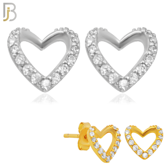 925-ES138 - .925 Sterling Silver Hollow Heart Design with Zircon Design Earring Stud image 0