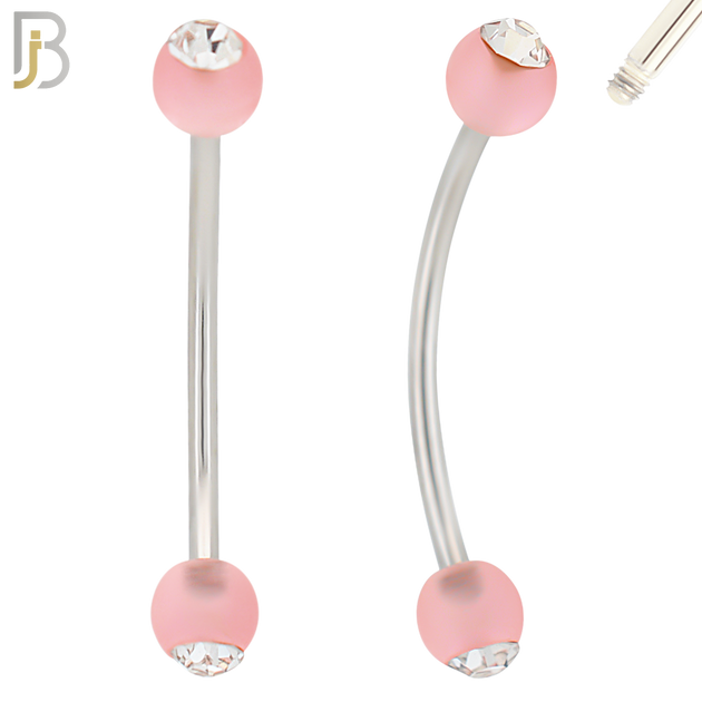 EC07G - 316L Surgical Steel Glow in the Dark Acrylic Ball with Clear Zircon Curved Barbell Externally Threaded (PACK OF 6) image 2