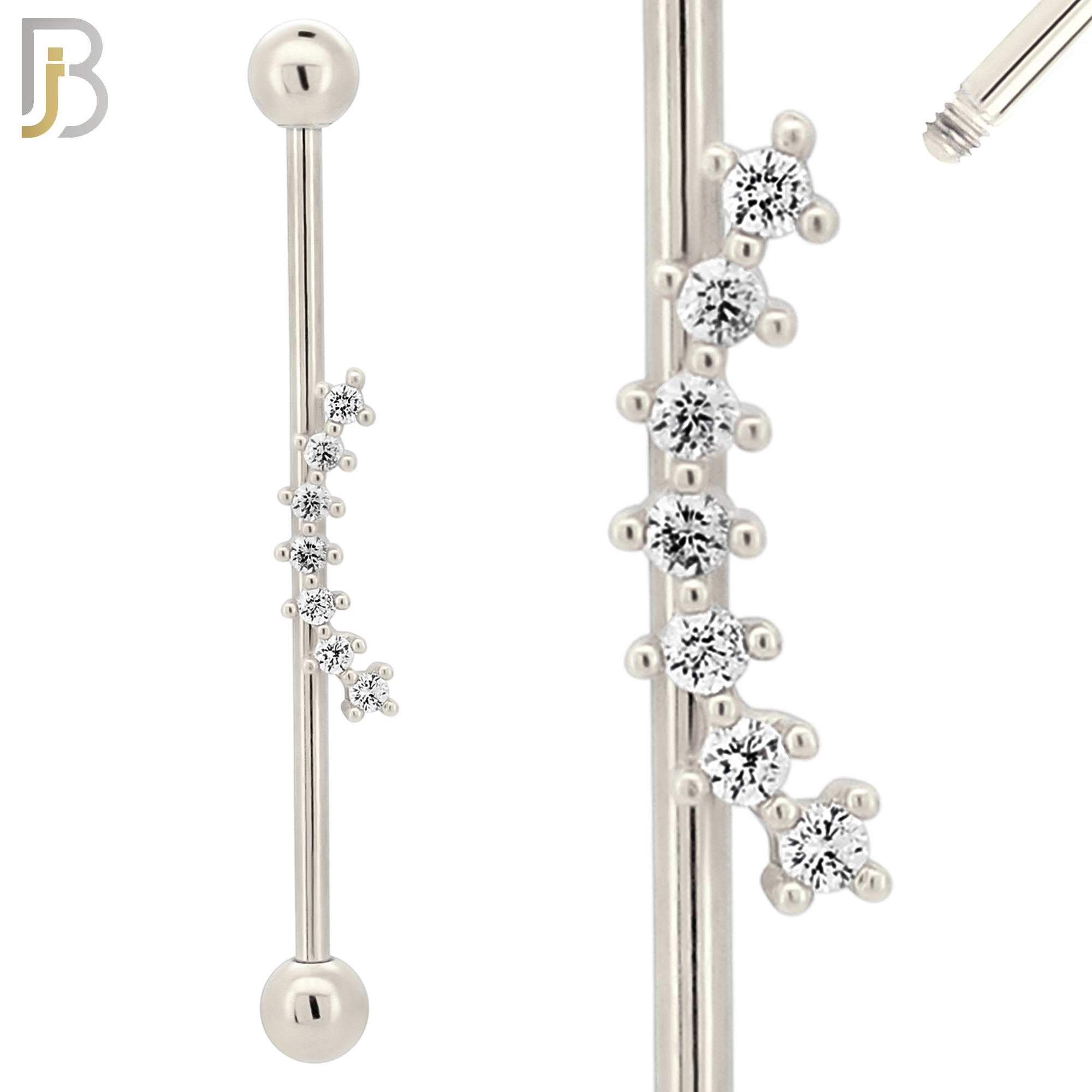BB57 -  316L Surgical Steel Screw Bar with 7 CZ Curve Line Design  Barbell Industrial (PACK OF 4) image 1