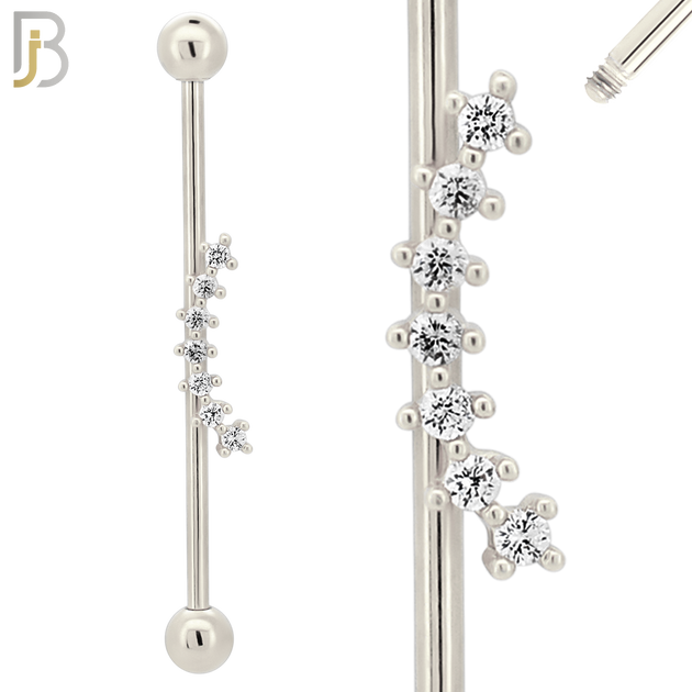BB57 -  316L Surgical Steel Screw Bar with 7 CZ Curve Line Design  Barbell Industrial (PACK OF 4) image 1