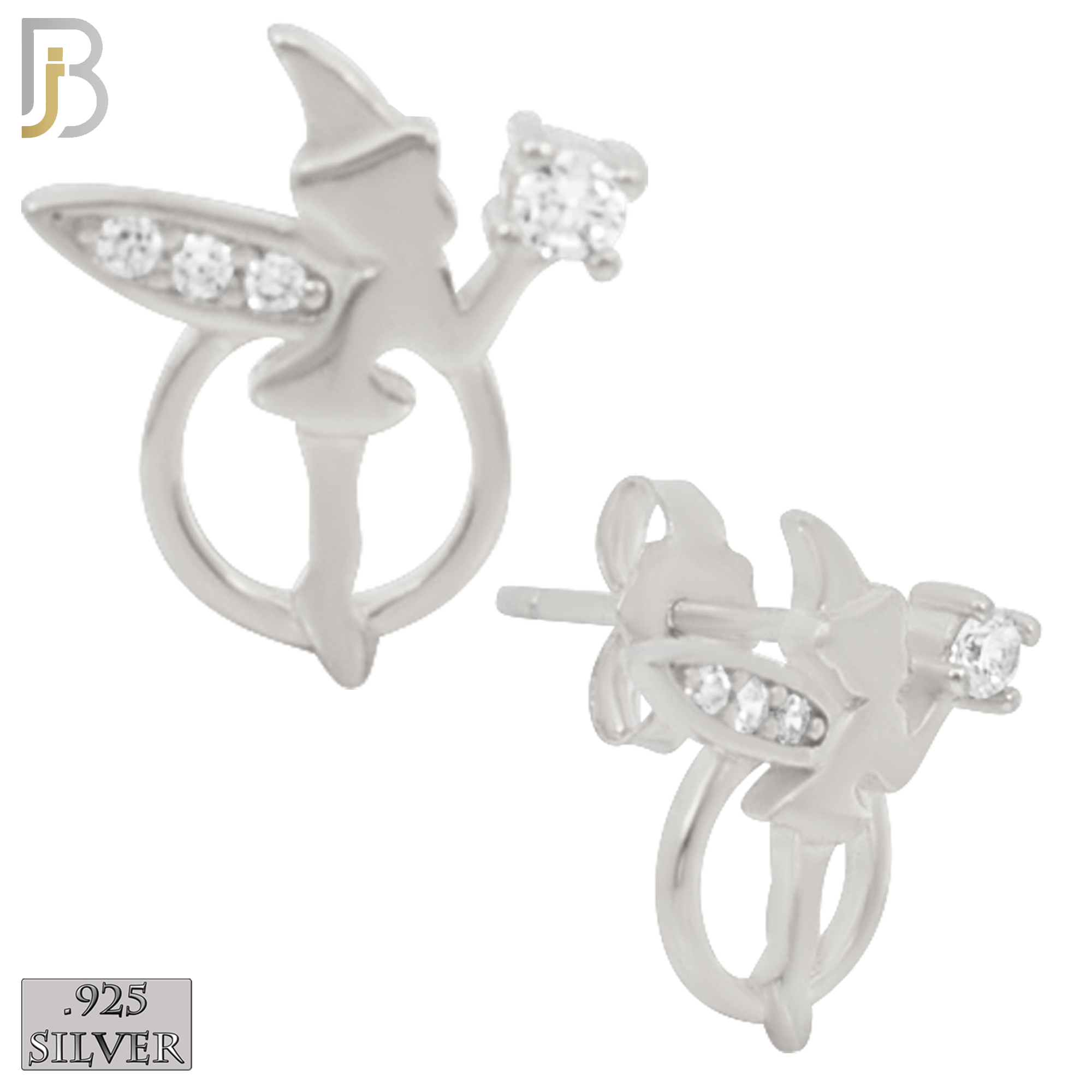 925-ES213 - .925 Sterling Silver Fairy Design Earring Stud with Clear Zircon image 1
