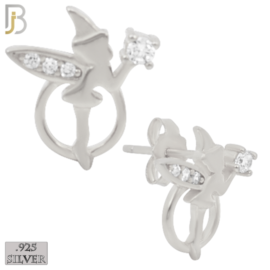 925-ES213 - .925 Sterling Silver Fairy Design Earring Stud with Clear Zircon image 1