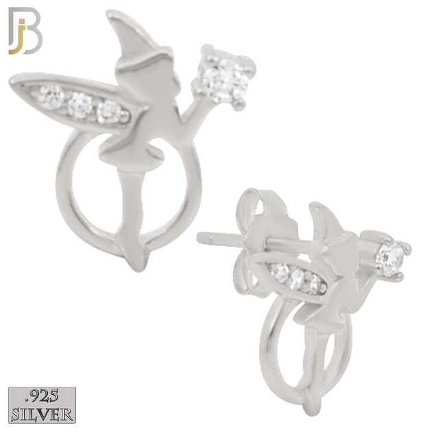 925-ES213 - .925 Sterling Silver Fairy Design Earring Stud with Clear Zircon image 1