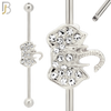 BB34 - 316L Surgical Steel Screw Bar with Alloy Elephant CZ Design Barbell Industrial (PACK OF 4) image 1